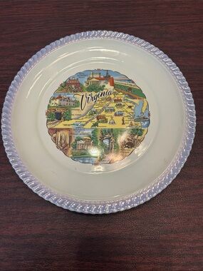 Virginia Decorative Souvenir Plate - White with Multicolor Map;Antique made 9/55